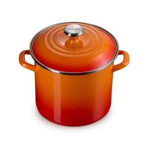 image shows Le Creuset 8 Qt. Enamel On Steel Stockpot with Stainless Steel Knob | Flame against a blank, white background