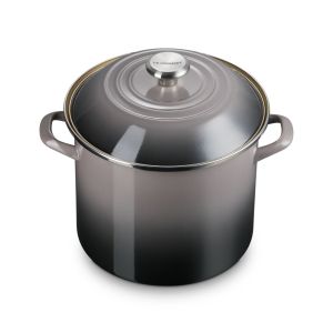 image shows Le Creuset 10 Qt. Enamel On Steel Stockpot with Stainless Steel Knob | Oyster against a blank, white background