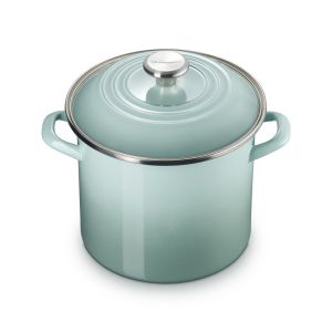 image shows Le Creuset 8 Qt. Enamel On Steel Stockpot with Stainless Steel Knob | Sea Salt against a blank, white background  