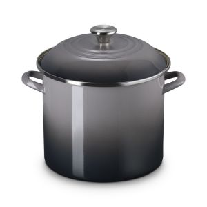  image shows Le Creuset Stockpot with Metal Finishes | Oyster against a blank, white background