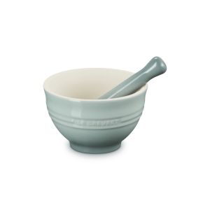  image shows Le Creuset Mortar and Pestle Set | Sea Salt against a blank, white background