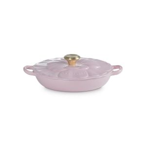 image shows Le Creuset Signature 2.25 Qt. Petal Braiser with Light Gold Knob | Chiffon Pink against a blank, white background