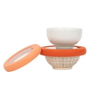Food Hugger Bowl Lids (Set of 2) - Terracotta shown in use (bowls not included)