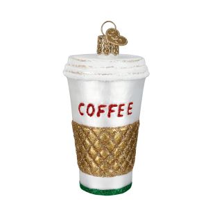 image shows Old World Christmas Ornament | Coffee to Go  against a blank, white background