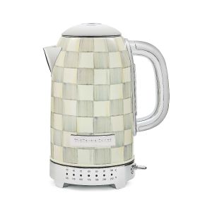 MacKenzie-Childs sterling check electric kettle against a white background