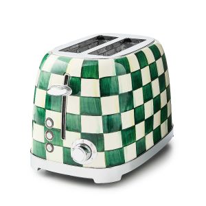 image shows MacKenzie-Childs Emerald Check 2-Slice Toaster against a blank, white background