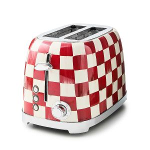 image shows MacKenzie-Childs Cherry Check 2-Slice Toaster against a blank, white background