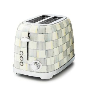 image shows MacKenzie-Childs Sterling Check 2-Slice Toaster against a blank, white background