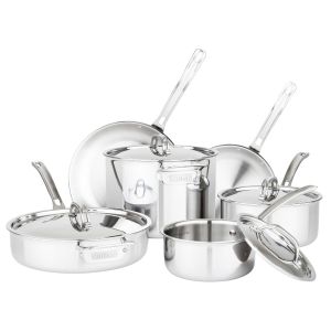 Viking 3-Ply Stainless Steel Cookware Set with Metal Lids | 10-Piece 