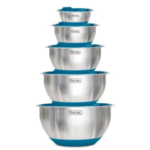 Viking 10-Piece Stainless Steel Mixing Bowl Set with Lids | Teal against a plain white background