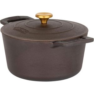 Viking Polished Cast Iron 5 Qt. Dutch Oven Against a Plain White Background