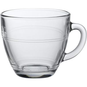 Duralex Gigogne Clear 7 3/8 oz. Mug Against a Plain White Background