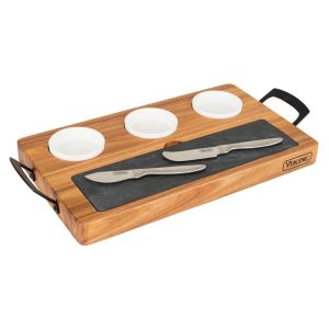 Viking Acacia Wood Slate Cheese Board Charcuterie Set | 7-Piece
