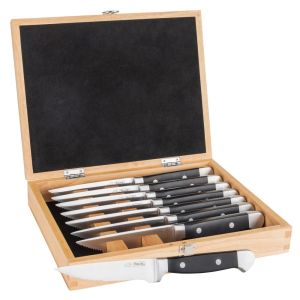 Viking Steakhouse Stainless Steel Steak Knife Set | 8-Piece Against a Plain White Background