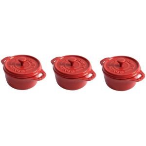 Staub Round Mini Cocotte/Dutch Oven (set of 3) - Cherry Red 40511-420