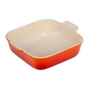 image shows Le Creuset 3 Qt. Square Heritage Dish | Flame  against a blank, white background
