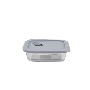 image shows Click Clack 0.4 Quart Cook+ Rectangular Heatproof Glass Container | Grey against a blank, white background