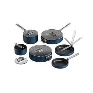 Joseph Joseph Space Folding Handle Ceramic Non-Stick 10-Piece Cookware Set | Blue