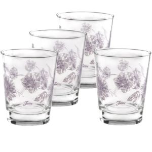  image shows Fiesta® 15oz Tapered Double Old Fashion Glasses (Set of 4) | Botanical Floral Lavender against a blank, white background
