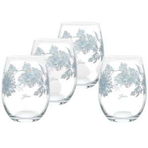 image shows Fiesta® 15oz Stemless Wine Glasses (Set of 4) |Botanical Floral against a blank, white background
