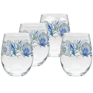 image shows Fiesta® 15oz Stemless Wine Glasses (Set of 4) | Coastal Shores  against a blank, white background