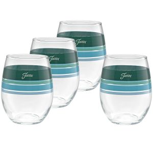 image shows Fiesta® 15oz Stemless Wine Glasses (Set of 4) | Edgeline Aegean against a blank, white background