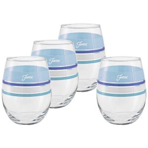 image shows Fiesta® 15oz Stemless Wine Glasses (Set of 4) | Edgeline Coastal Blues  against a blank, white background