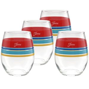 image shows Fiesta® 15oz Stemless Wine Glasses (Set of 4) | Edgeline Vibrant 
 against a blank, white background