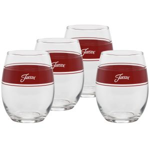 image shows Fiesta® 15oz Stemless Wine Glasses (Set of 4) | Scarlet Frame  against a blank, white background