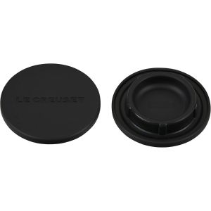 image shows Le Creuset Mill Caps (Set of 2) | Black against a blank, white background