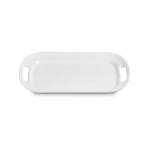 image shows Le Creuset Stoneware 14" Serving Platter | White  against a blank, white background