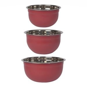 Now Designs by Danica Stainless Steel Mixing Bowls (Set of 3) | Matte Carmine