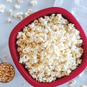 Overhead view of Nordic Ware Pro Pop Popper with popcorn!