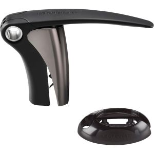 image shows Le Creuset 2-Piece Compact Lever and Foil Cutter | Black Nickel  against a blank, white background