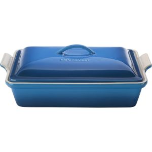 image shows Le Creuset 4 Qt. Heritage Covered Rectangular Casserole | Marseille against a blank, white background