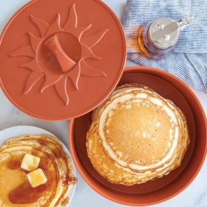 Overhead view of Nordic Ware Tortilla & Pancake Warmer in action!