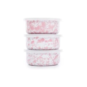  image shows Crow Canyon 3-Piece 14oz Storage Bowl Set  | Pink Splatter against a blank, white background