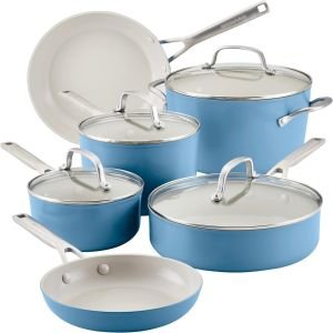 KitchenAid Hard Anodized Ceramic 10-Piece Cookware Set | Blue Velvet