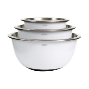 OXO Good Grips 3-Piece Stainless Steel Mixing Bowl Set (White)