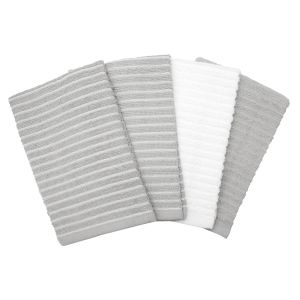 Ritz 4-Piece Horizontal Stripe Bar Mop Set | Grey against a white background with the towels fanned out