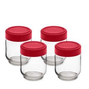 Cuisipro 5.4oz Leak-Proof Glass Jars (Set of 4) | Red