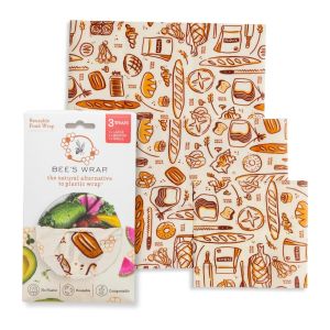 image shows Bee's Wrap Assorted 3-Pack Food Wraps | Bakery Lane - Seasonal Print  against a blank, white background