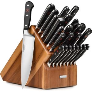 image shows WÜSTHOF Classic 26-Piece Knife Block Set | Acacia  against a blank, white background
