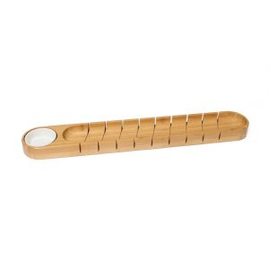 image shows Lipper International Bamboo Bread Board with Ceramic Dip Bowl against a blank, white background