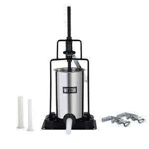  image shows Weston 5 lb Vertical Sausage Stuffer against a blank, white background