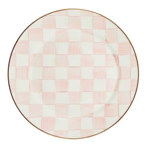image shows MacKenzie-Childs Rosy Check 12" Charger/Plate against a blank, white background