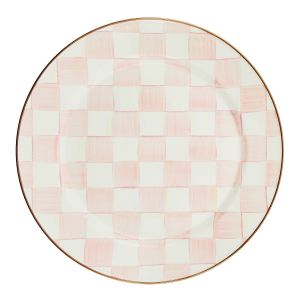 image shows MacKenzie-Childs Rosy Check 10" Dinner Plate against a blank, white background
