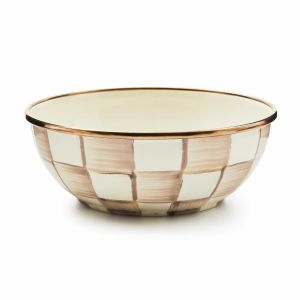 image shows MacKenzie-Childs Mocha Check 2-cup Everyday Bowl against a blank, white background