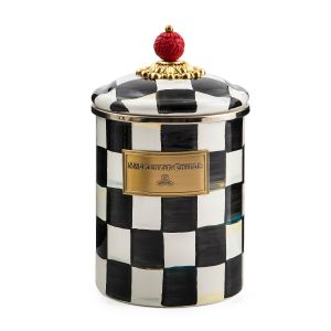 image shows MacKenzie-Childs Courtly Check 1.5 Qt. Medium Canister against a blank, white background