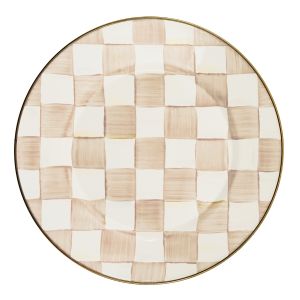 image shows MacKenzie-Childs Mocha Check 10" Dinner Plate  against a blank, white background